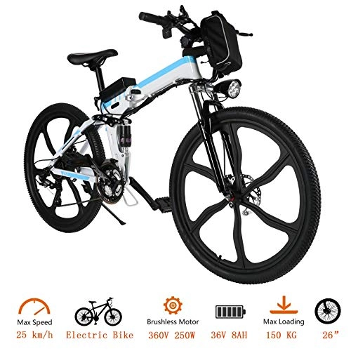 Vélo de montagne électrique pliant : Oppikle Vlo Electrique 26" E-Bike - VTT Pliant 36V 250W Batterie au Lithium de Grande Capacit - Ville lger Vlo de avec moyeu 21 Vitesses (Upgrade Blanc)