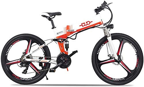 Vélo de montagne électrique pliant : QLHQWE Pliant vlo lectrique, 26 Pouces VTT avec Amovible au Lithium Batterie et cran LCD (Blanc)