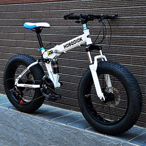 Vélo de montagne électrique pliant : QZ Fat Tire Adult Mountain Bike, Double Frein Disque / Acier Haut Carbone Cadre Cruiser Bikes for Hommes, 24 Pouces Plage Motoneige vlo, en Alliage d'aluminium (Color : White, Size : 30 Speed)