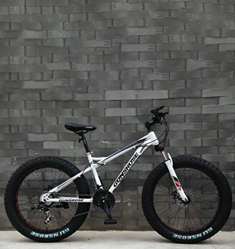 Vélo de montagne électrique pliant : QZ Fat Tire Adult Mountain Bike, Double Frein Disque / Haut-Carbone Cadre en Acier Vlos Cruiser, Plage de motoneige vlo, 24 Pouces Roue (Color : White, Size : 27 Speed)
