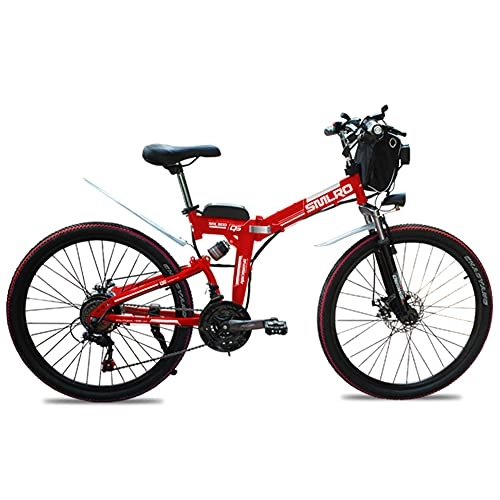 Vélo de montagne électrique pliant : SAWOO Vélo électrique 1000w VTT électrique 26 Pouces E-Bike Pliant avec Batterie Au Lithium 10ah Neige Ebike Shimano 21 Vitesses (Rouge)