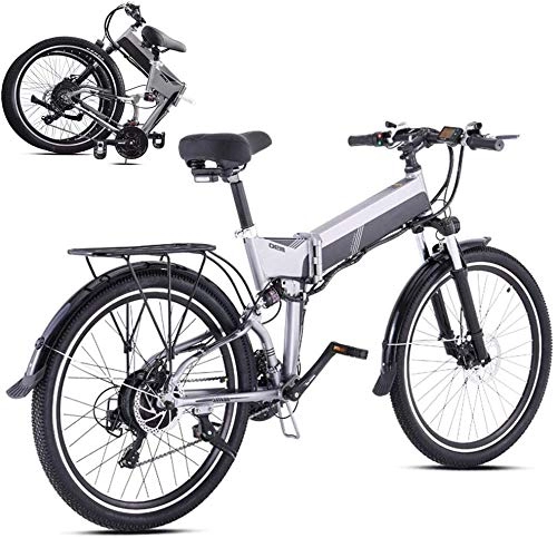 Vélo de montagne électrique pliant : SHOE VTT lectrique avec 500W Brushless, 48V12.8AH Batterie Au Lithium Et 26Inch Fat Tire, Gris