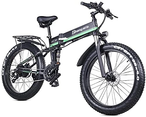 Vélo de montagne électrique pliant : Vélo électrique, 1000 W 48 V pliable VTT avec gros pneu 26 x 4.0, 21 vitesses, vélo électrique léger avec pédale assistée et frein à disque hydraulique, vert