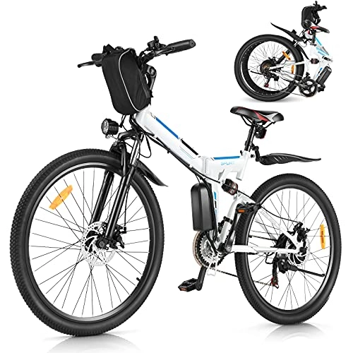 Vélo de montagne électrique pliant : Vélo électrique pliable VTT électrique 26" Vélo électrique léger pour adultes hommes et femmes avec batterie amovible 36 V 8 Ah Transmission professionnelle 21 vitesses (blanc, 26 pouces)