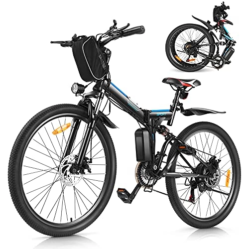 Vélo de montagne électrique pliant : Vélo électrique pliable VTT électrique Ebike 26" Vélo électrique léger pour adultes hommes et femmes avec batterie amovible 36 V 8 Ah Transmission professionnelle 21 vitesses (noir, 26 pouces)