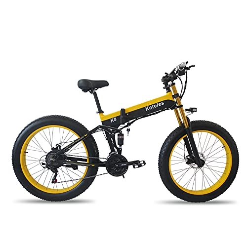 Vélo de montagne électrique pliant : Vélo électrique pour Adultes Pliant 26 x 4 en Gras Pneu Mountain Beach Bicyclettes de Neige 21 Vitesses E-vélo avec Batterie de Lithium détachable de 1000W jusqu'à 28 mph, 36V350W10AH