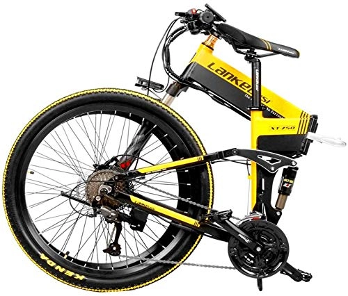 Vélo de montagne électrique pliant : Vélo électrique électrique VTT 48V Electric Vélo de Montagne, 26 Pouces Fat Tire E-Bike (Vitesse maximale 40 km / h) Cruiser Hommes Sport Vélo VTT Suspension Avant Adulte Dirtbike, Jaune pour Les Sent