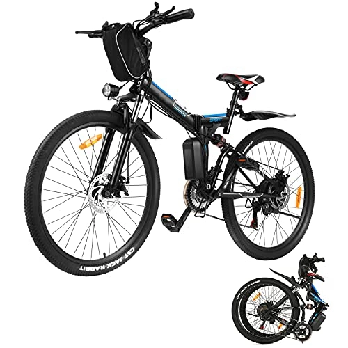 Vélo de montagne électrique pliant : Vélos Électriques, VTT Électriques pour Adultes avec 250W Moteur, Vélo Électrique Pliant de Banlieue avec Batterie 36V / 8Ah Amovible / Engrenages 21 Vitesses
