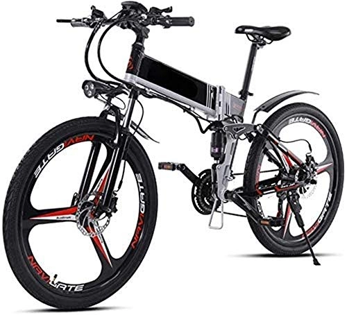 Vélo de montagne électrique pliant : Vélos électriques, Adulte électrique pliant vélo, 350W Portable en alliage d'aluminium Montagne Vélo électrique, avec 48V10ah batterie au lithium et GPS, double disque de frein 21 vitesses vélo, équit