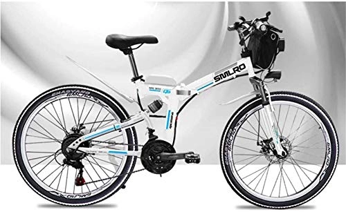 Vélo de montagne électrique pliant : Vélos électriques, VTT, 48V électrique de vélo de Montagne, 26 Pouces Pliant E-Bike avec 4, 0" Fat pneus Roues Spoke, Suspension Haut de Gamme complète, Rouge, Bicyclette (Color : White)