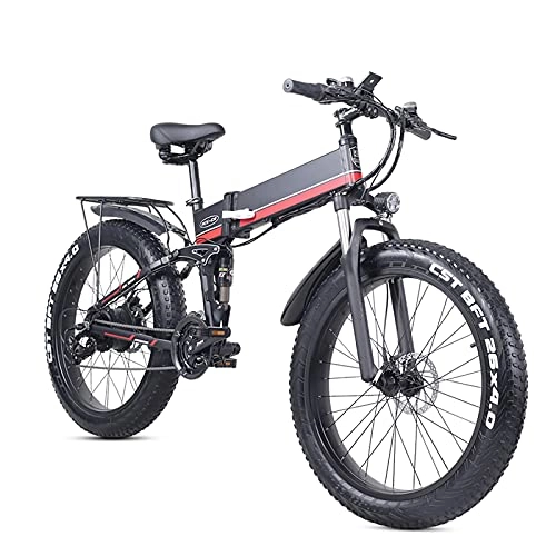 Vélo de montagne électrique pliant : WBYY 26" Vélo Électrique Pliable, Vélos de Montagne Pliable 1000W 48V / 12.8AH Batterie Lithium-ION, 21 Vitesses, Vélo électrique Pliant pour Adultes, Rouge