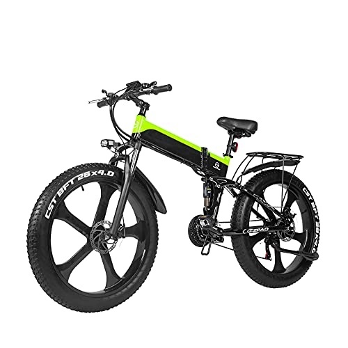 Vélo de montagne électrique pliant : WBYY 26" Vélo Électrique Pliable, Vélos de Montagne Pliable 1000W 48V / 12.8AH Batterie Lithium-ION, 21 Vitesses, Vélo électrique Pliant pour Adultes, Vert