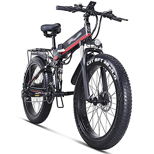 Vélo de montagne électrique pliant : WZW 1000W Pliable Vélo Électrique pour Adultes - 26 Pouces 4.0 Gros Pneu Hors Route Vélo électrique - 48V / 12.8Ah Amovible Lithium Batterie Montagne Bicyclette