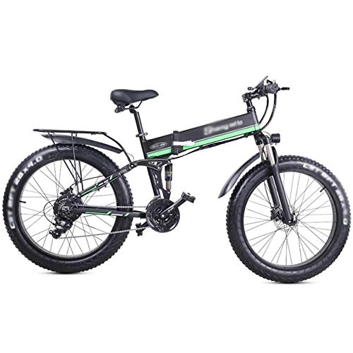 Vélo de montagne électrique pliant : XBSLJ Vélo Électrique Pliable, Mécanisme d'absorption des Chocs du vélo de Montagne électrique Pliant 1000w pour Les Adultes de déplacement de Voyage de Cyclisme de Sport-Vert