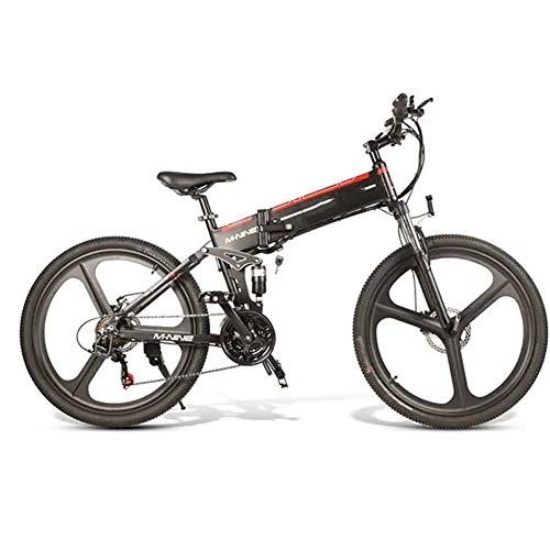 Vélo de montagne électrique pliant : XFY 48V Vlo Electrique Vlo de Montagne, Fat Tire Ebike, Frein Double Disque - Shimano 21-Speed, Noir + Rouge