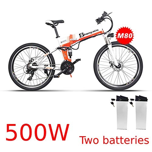 Vélo de montagne électrique pliant : XXCY Vélo De Montagne Électrique 500w / 350w 12.8ah Ebike Pliant Le Vélo Shimano 21speeds De Vélo Deux Batteries (Orange02)