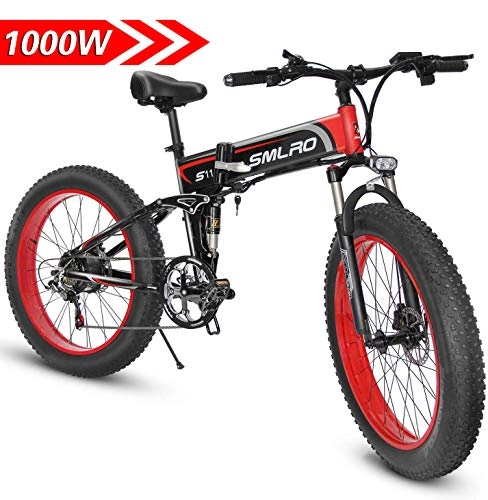 Vélo de montagne électrique pliant : XXCY Vélo Pliable, Vélo Électrique, Gros Pneu De 26 Pouces, Moteur 48v 1000w, Batterie Au Lithium Mobile, Vitesse Shimano 7 (Red)