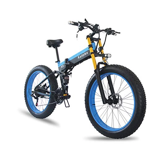 Vélo de montagne électrique pliant : XXCY Vélo électrique Pliable 26 Pouces, 1000 W 48 V 15 Ah Batterie Lithium-ION Amovible Vélo de Montagne électrique, Gros Pneu en Alliage d'aluminium 3 Modes de Conduite (Bleu)