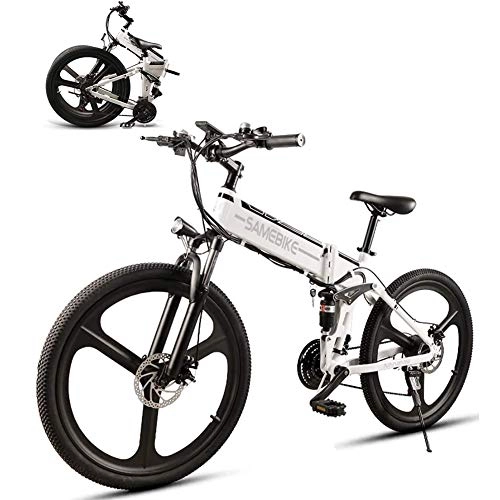 Vélo de montagne électrique pliant : YRXWAN 26"vélo électrique 21 Vitesses 10AH 48V 350W vélo électrique VTT Moteur Pliable, Blanc, 350W