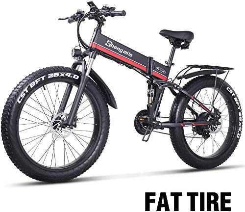 Vélo de montagne électrique pliant : YZPFSD 1000W vlo lectrique, Pliable VTT, Fat Tire Ebike, 48V 12.8AH, Nom Couleur: Rouge (Couleur : Rouge)