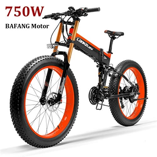 Vélo de montagne électrique pliant : ZJGZDCP 26inch Fat Tire vlo lectrique Intelligent VTT for Adultes E-Bikes E-Bike 50 km Kilomtrage 10Ah Lithium-ION Batter 3 Modes d'quitation 750W (Color : Red, Size : 750W)