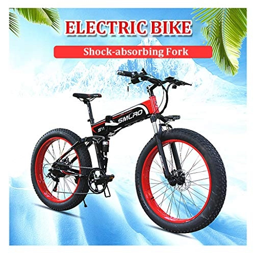 Vélo de montagne électrique pliant : ZJGZDCP 26inch électrique Vélos Neige Adulte Pliable 4.0 Fat Tire Montagne E-vélo avec écran LCD et 48V 14Ah Batterie Amovible for l'extérieur traving Cyclisme (Color : Red, Size : 48V-10Ah)