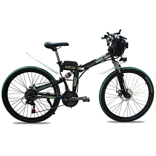 Vélo de montagne électrique pliant : ZYC-WF Vélos électriques pliants pour adultes 26 'Mountain E-Bike Vélo léger 21 vitesses, vélo électrique en aluminium 500W avec pédale pour unisexe et adolescents, rouge, vert