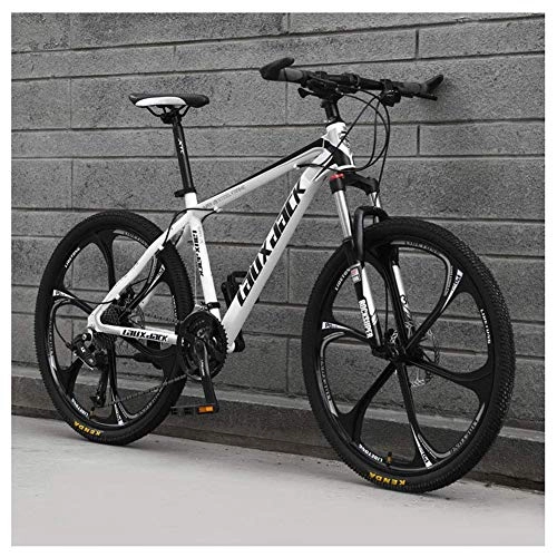 Vélo de montagnes : 21 Speed Mountain Bike 26 inches 6Spoke Wheel Front Suspension Dual Disc Brake MTB Bicycle White