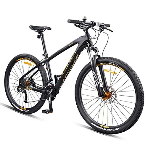 Vélo de montagnes : BCX Vélos de montagne 27, 5 pouces, cadre en fibre de carbone VTT à double suspension, freins à disque Vélo de montagne unisexe tout terrain, or, 30 vitesses