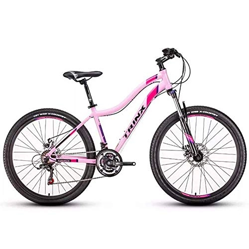 Vélo de montagnes : BCX Vélos de montagne pour femmes, vélo de montagne de montagne à frein à disque double à 21 vitesses, vélo de montagne semi-rigide à suspension avant, vélo adulte, 24 pouces blanc, 26 pouces rose