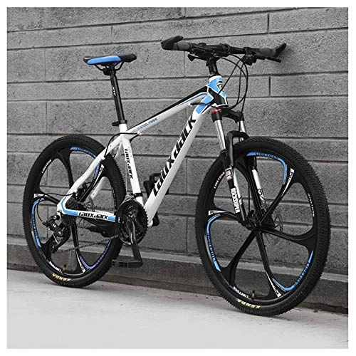 Vélo de montagnes : BXU-BG Sports de Plein air 21 Montagne Speed ​​Bike 26 Pouces 6Spoke Suspension Roue Avant Double Disque de Frein VTT Vélo, Bleu