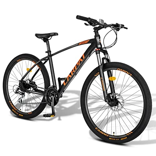 Vélo de montagnes : Carpat Sport VTT en aluminium 27, 5" | Shimano 24 vitesses avec frein à disque – Convient pour adultes, VTT, hommes et femmes – Noir et orange