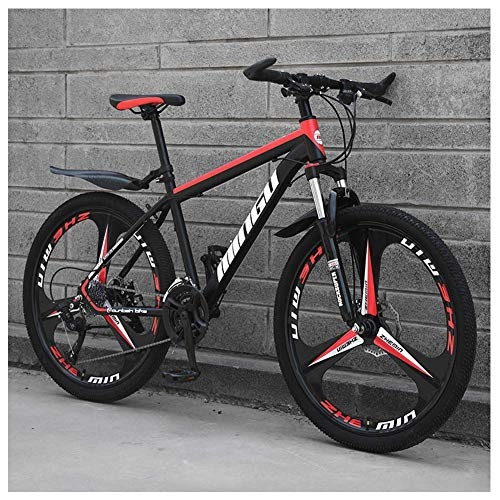 Vélo de montagnes : CWZY VTT de 61 cm pour homme et femme, en acier au carbone, 30 vitesses, tout terrain, VTT avec double frein à disque, 24 vitesses, noir et rouge, 3 rayons