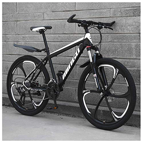 Vélo de montagnes : CWZY VTT de 61 cm pour homme et femme, en acier au carbone, 30 vitesses, VTT tout terrain avec double frein à disque, 27 vitesses, noir 6 rayons