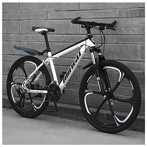 Vélo de montagnes : CWZY VTT de 61 cm pour homme et femme, en acier carbone, 30 vitesses, avec double frein à disque, 30 vitesses, blanc 6 rayons