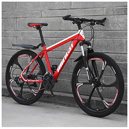 Vélo de montagnes : CWZY Vélo VTT 61 cm en acier carbone pour homme et femme, 30 vitesses, VTT tout terrain avec double frein à disque, 21 vitesses, rouge 6 rayons