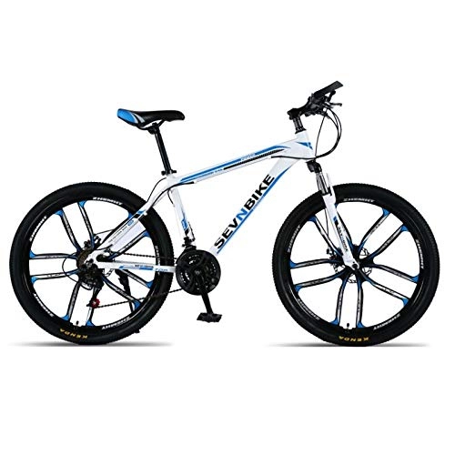 Vélo de montagnes : DGAGD 26 Pouces Cadre en Alliage d'aluminium VTT vélo de Route à dix Roues à Vitesse Variable-Blanc Bleu_24 Vitesses