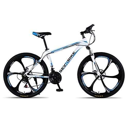 Vélo de montagnes : DGAGD Cadre en Alliage d'aluminium de 24 Pouces VTT vélo de Route à Six Roues à Vitesse Variable-Blanc Bleu_24 Vitesses
