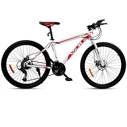 Vélo de montagnes : DGAGD Vélo de Neige Gros Pneu 4.0 épais et Large 26 Pouces Frein à Disque VTT Roue à Rayons-Blanc Rouge_27 Vitesses