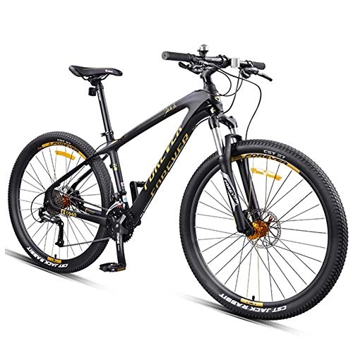 Vélo de montagnes : DJYD Hardtail Mountain Bike, 27, 5 Pouces Big Wheels Mountain Trail Bike, Cadre en Fibre de Carbone Hommes Femmes Tout Terrain VTT, Or, 30 Vitesse FDWFN (Color : Gold, Size : 27 Speed)