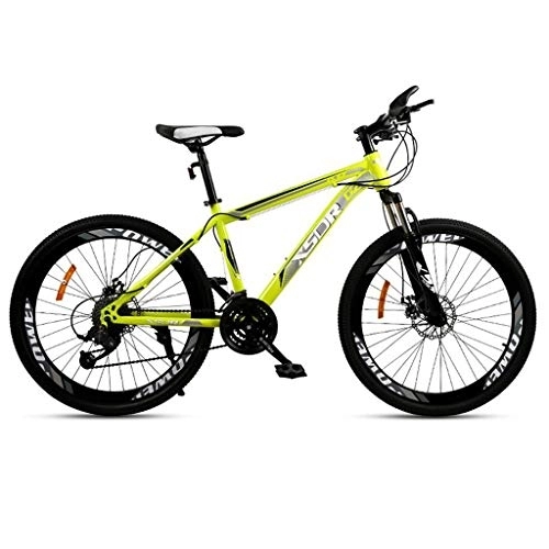 Vélo de montagnes : Dsrgwe VTT, 26” Mountain Bike, Cadre en Acier au Carbone Mountain Bicycles, Double Disque de Frein et la Fourche Avant, 21 / 24 / 27-vitesse (Color : Yellow, Size : 27-Speed)