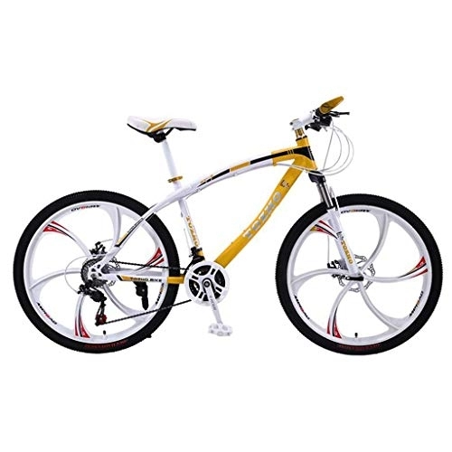 Vélo de montagnes : Dsrgwe VTT, Mountain Bike, Cadre en Acier au Carbone Hardtail Mountain Bicycles, 26inch Mag Wheel, Suspension Double Disque de Frein Avant et (Color : Yellow, Size : 24 Speed)