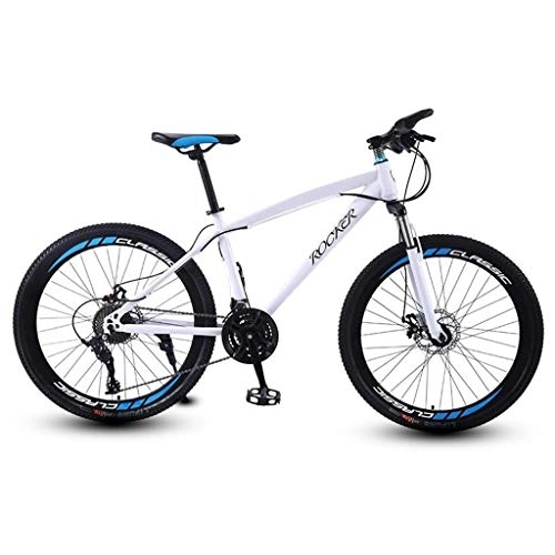 Vélo de montagnes : Dsrgwe VTT, VTT / Vélos, Suspension Avant et Double Disque de Frein, Cadre en Acier au Carbone, 26 Pouces Roues à Rayons (Color : White, Size : 21 Speed)