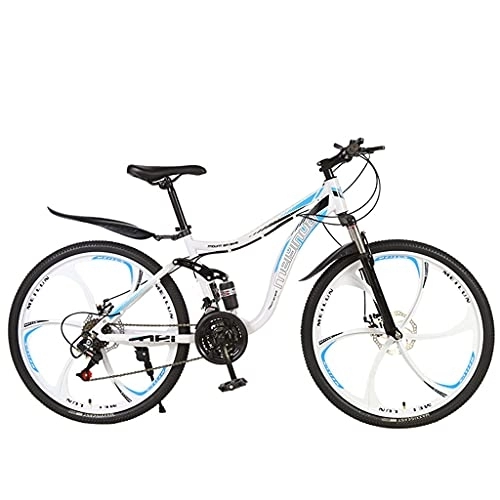 Vélo de montagnes : Freins à double disque avant et arrière et vélo de montagne à double amortissement intégré (noir rouge; noir bleu; blanc bleu; jaune; rose 21 / 24 / 27 vitesses) en acier à haute teneur en carbone