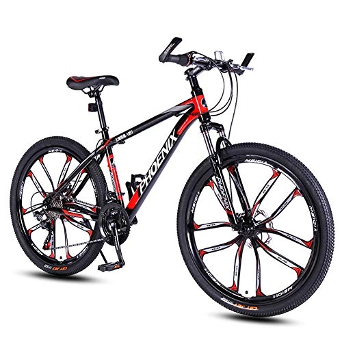 Vélo de montagnes : FXMJ Vélo de Montagne de 26 po pour Adultes, vélos de vélo à Disque Double à 27 Vitesses, vélo de Course en Plein air, Cadre en Acier à Haute teneur en Carbone (Rouge)