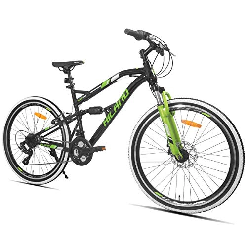 Vélo de montagnes : HILAND VTT à suspension 26" avec frein à disque pour homme, femme, garçon, fille, 21 vitesses, entraînement Shimano, noir
