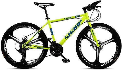 Vélo de montagnes : HU 24 Pouces Mountain Bikes, Double Disque de Frein VTT Hardtail, Hommes Femmes Haute teneur en Carbone en Acier Tout Terrain Alpin Vélos (Color : 30 Speed, Size : Yellow 3 Spoke)