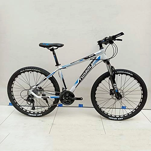 Vélo de montagnes : HUWAI VTT 26 Inch27speed vélo Unisexe vélo Double Frein à Disque en Acier au Carbone VTT Suspension Avant Vélo (Blanc Rouge, Bleu Blanc), White Blue