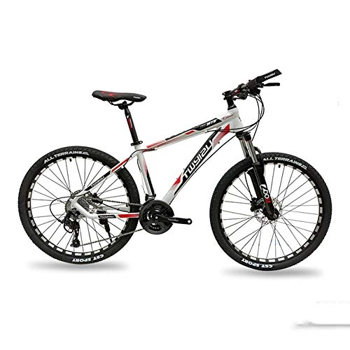 Vélo de montagnes : HUWAI VTT 26 Inch27speed vélo Unisexe vélo Double Frein à Disque en Acier au Carbone VTT Suspension Avant Vélo (Blanc Rouge, Bleu Blanc), White Red