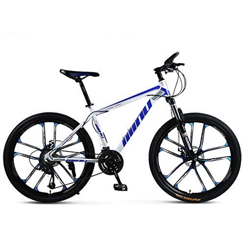 Vélo de montagnes : KYH Mountain Bike 24 / 27 / 30 Deux Vitesses Freins Disques Shock Absorption Vitesse Variable VTT Une Roue De Bicyclette (10 Cutter Wheels) White and blue-21 Speed